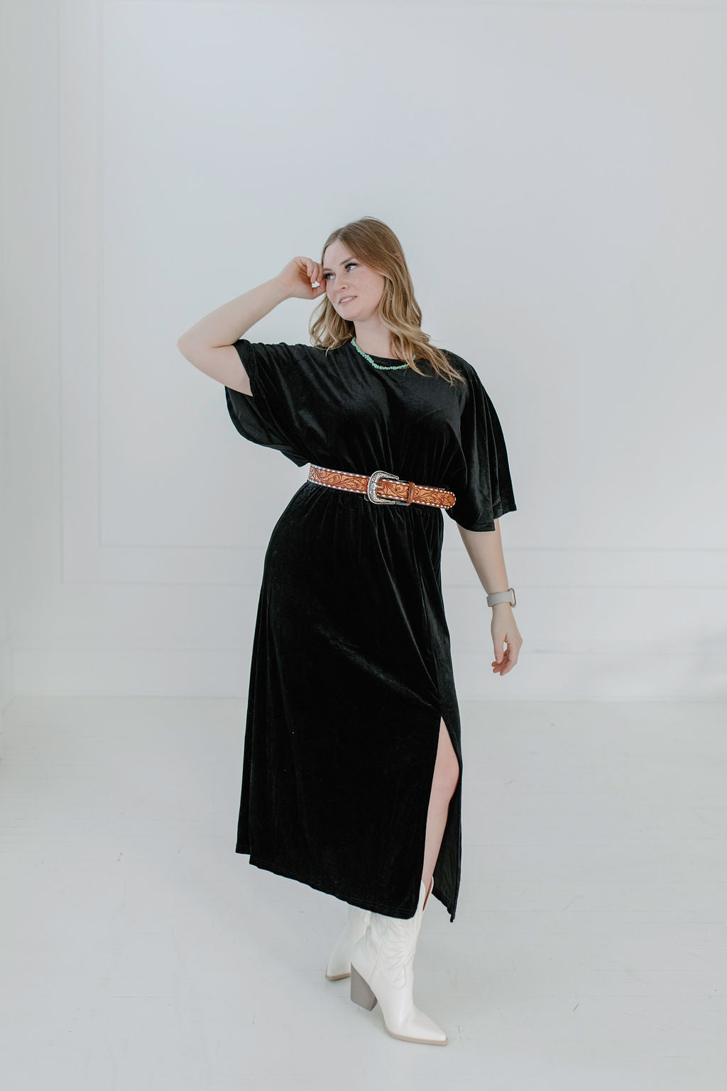 Velvet Flutter Sleeve Dress