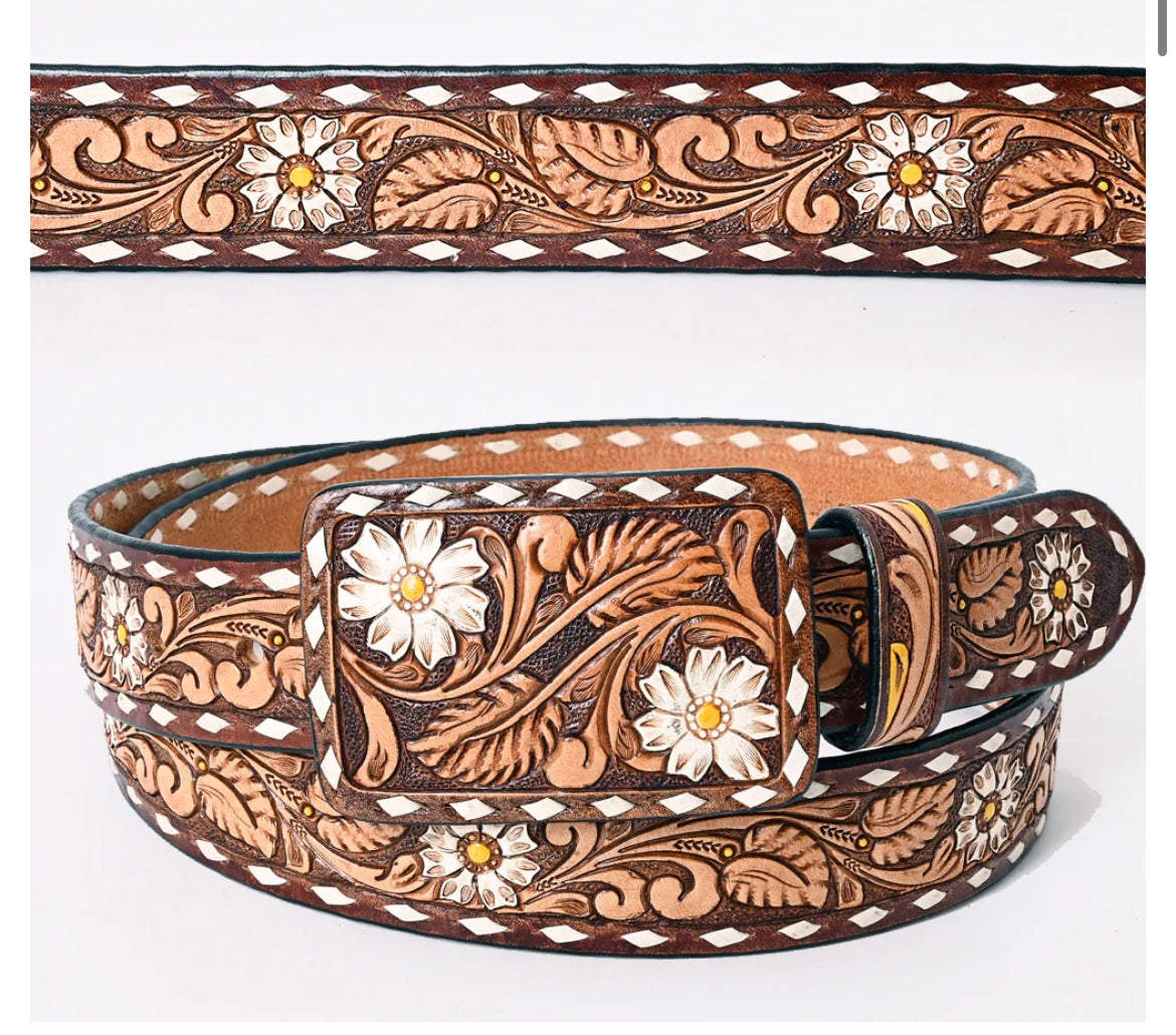 Leather Tooled Belt