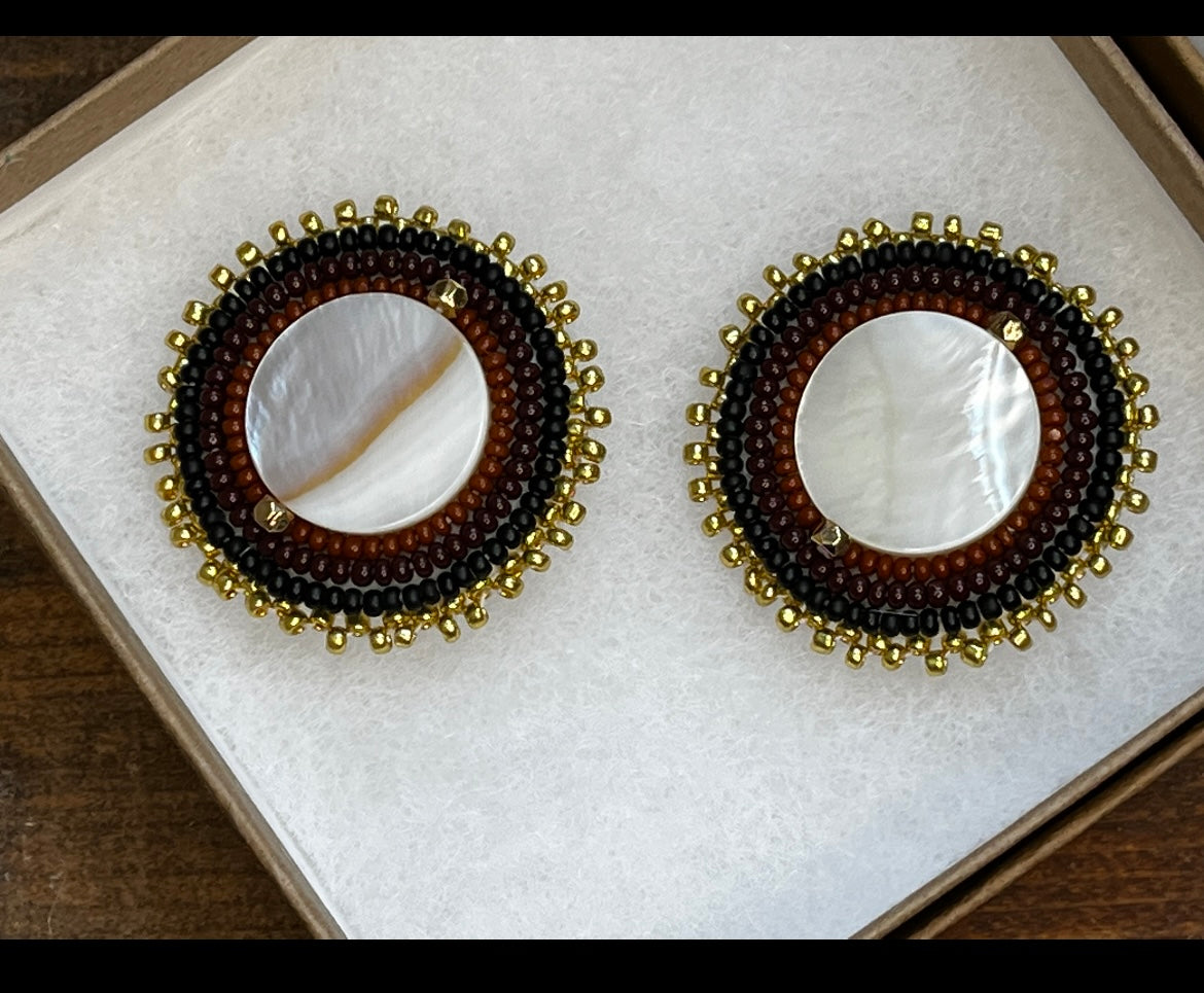 Round Pearl Shell Beaded Earrings