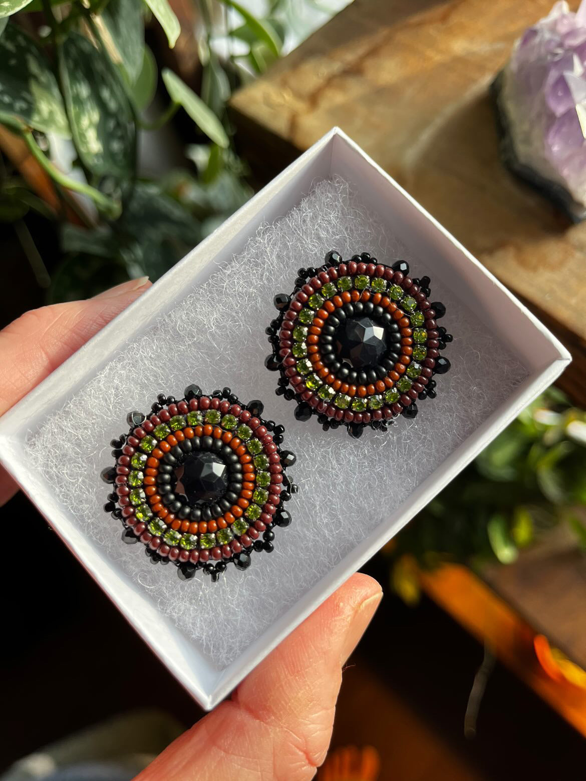 Black/Olive Beaded Earrings