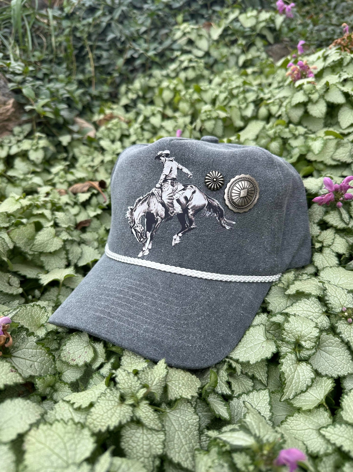 Vintage Bucking Horse Trucker Hat With Conchos