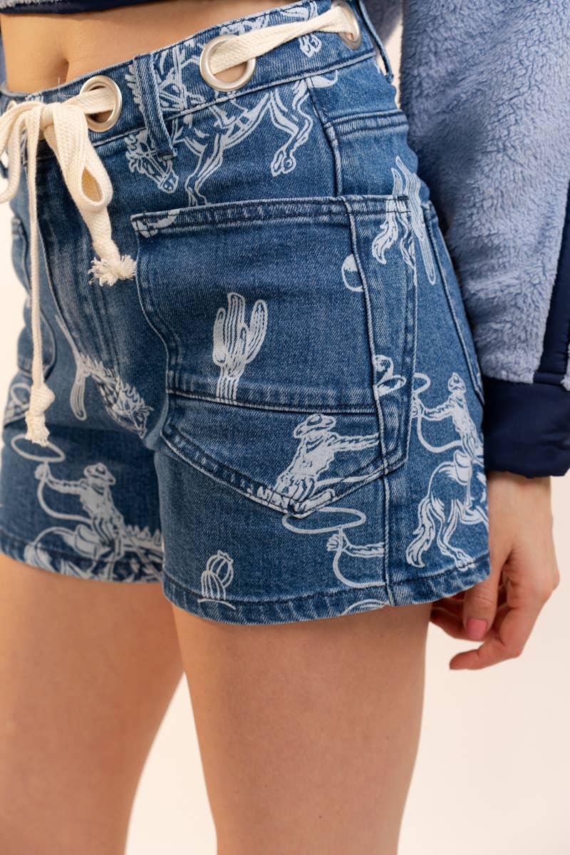 Western Print Jean Shorts
