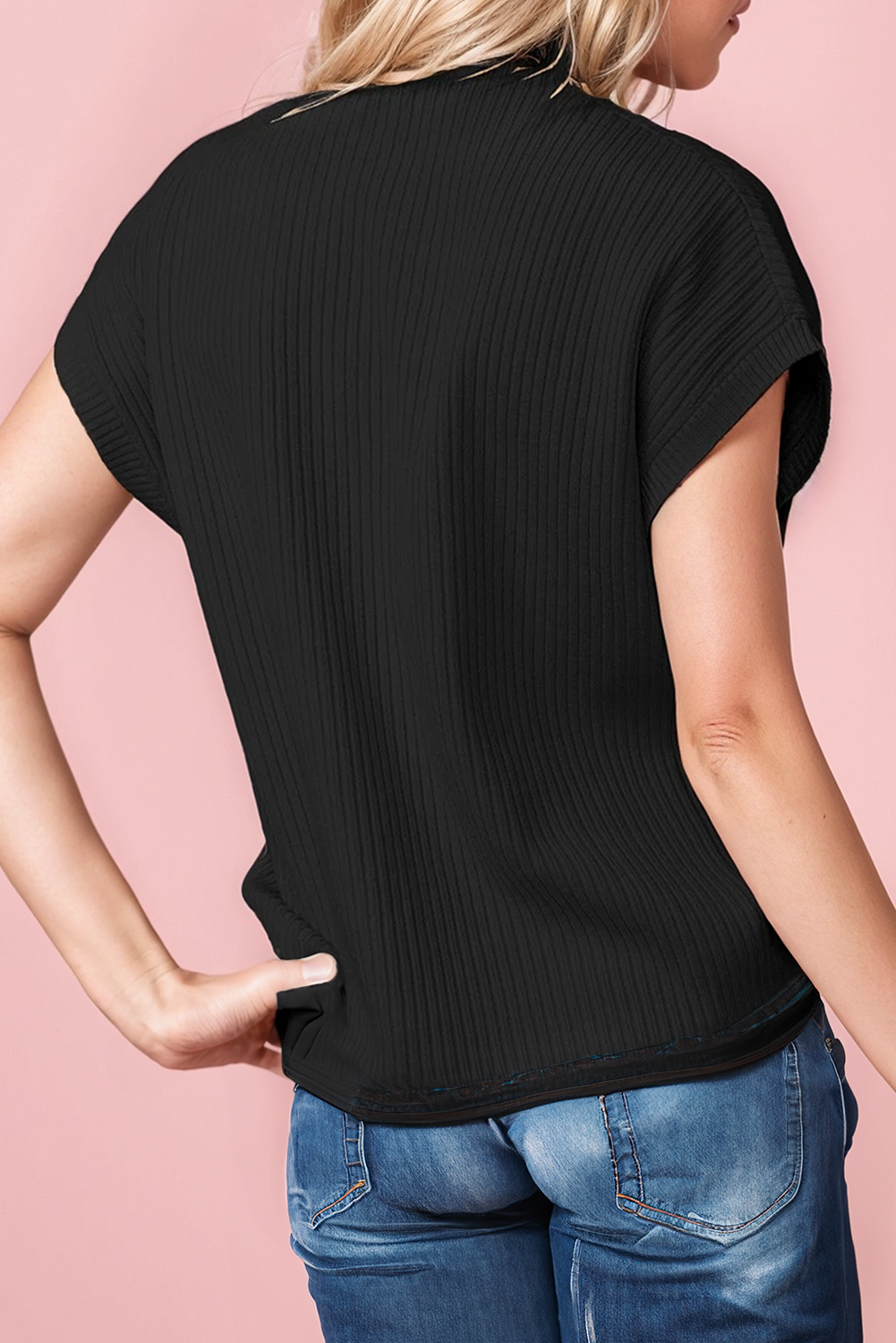 Pink Patch Pocket Knit Valentine's Day Mock Neck Sweater