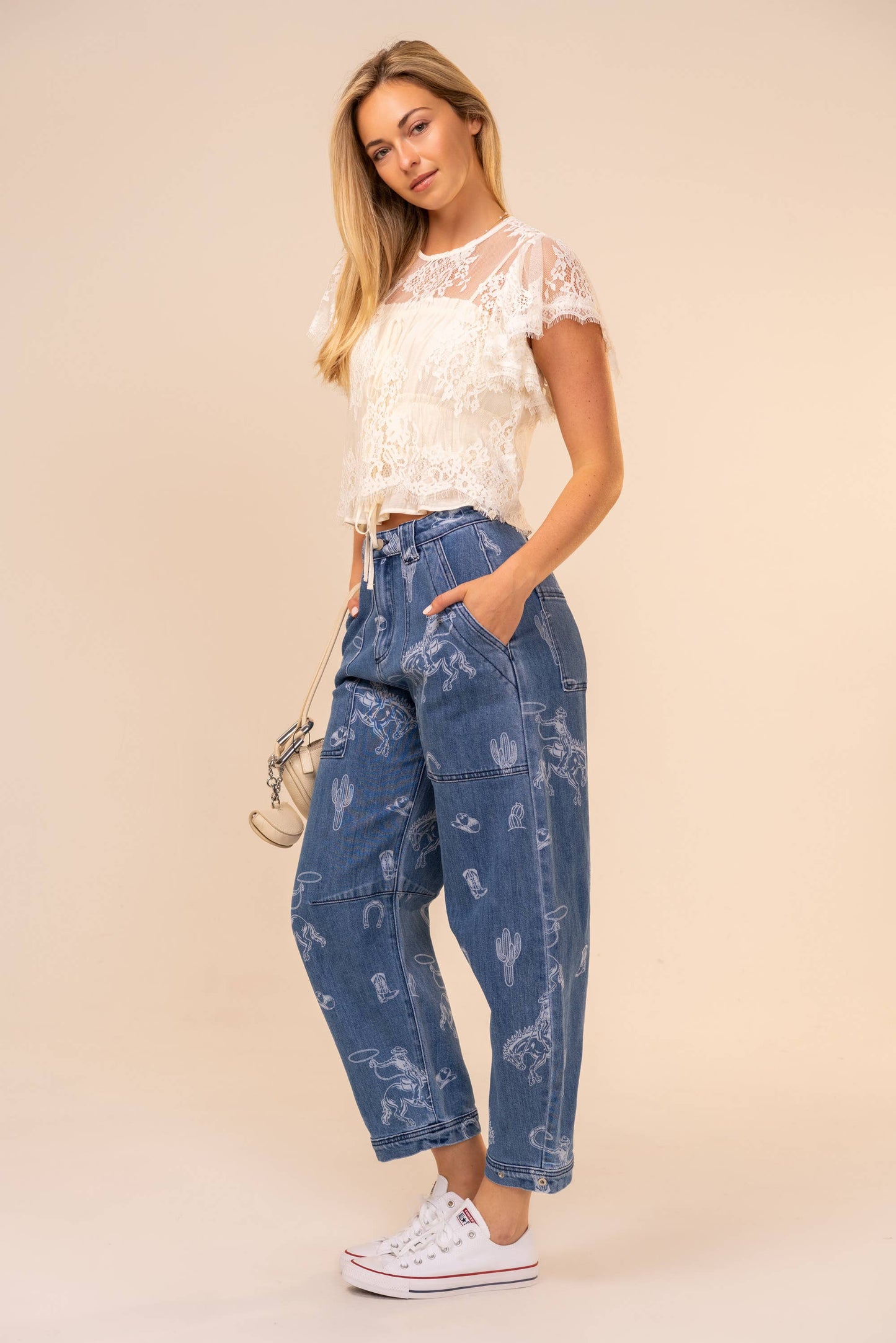 Printed Barrel Jeans