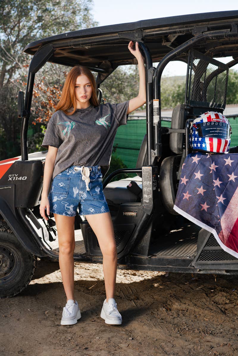 Western Print Jean Shorts