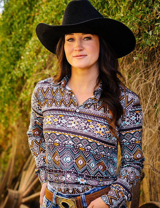 Pullover Button Up with Colorful Geometric Print