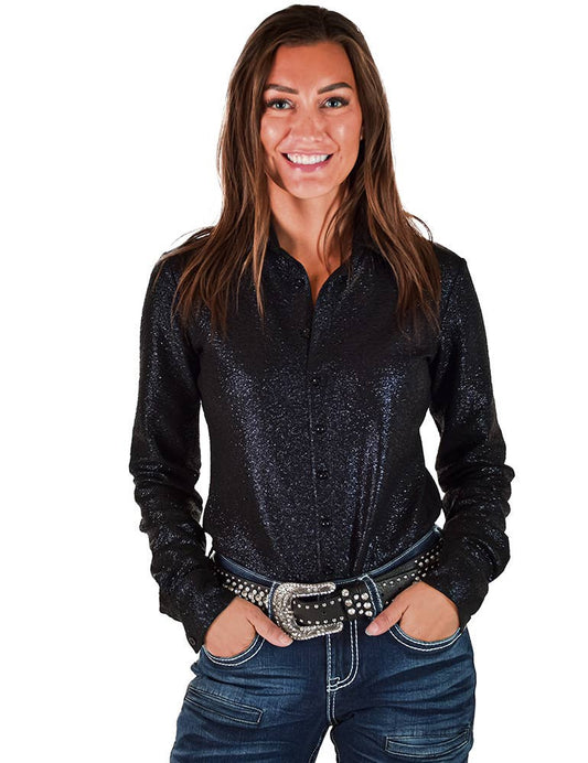 Black Shimmer over Black Jersey Pullover Button Up