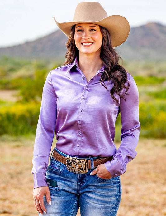 Lilac Soft Satin Pullover Button Up