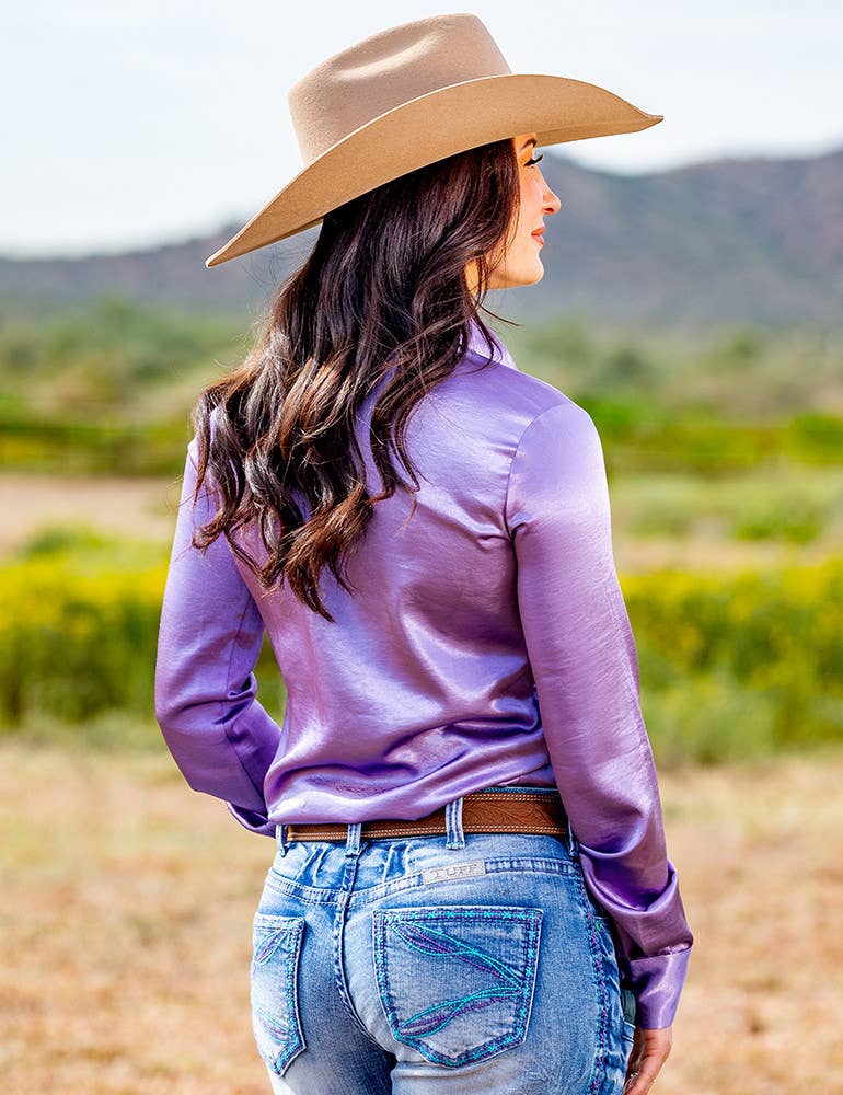 Lilac Soft Satin Pullover Button Up