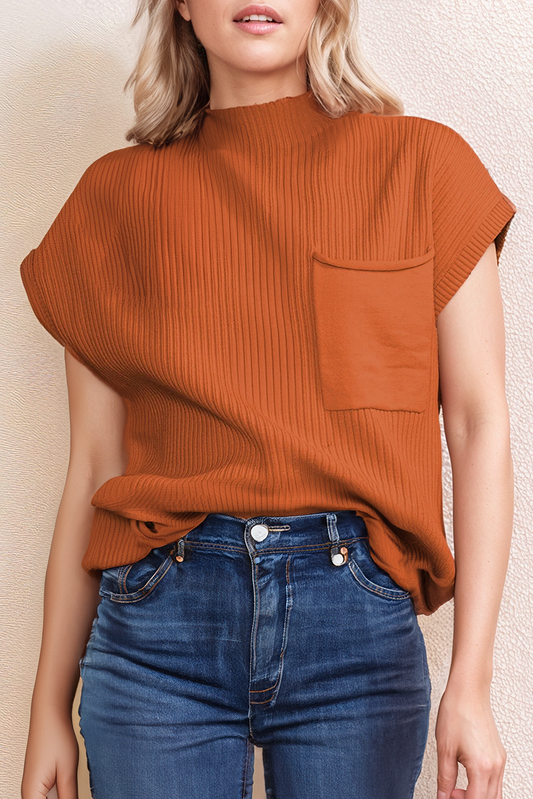 Pink Patch Pocket Knit Valentine's Day Mock Neck Sweater