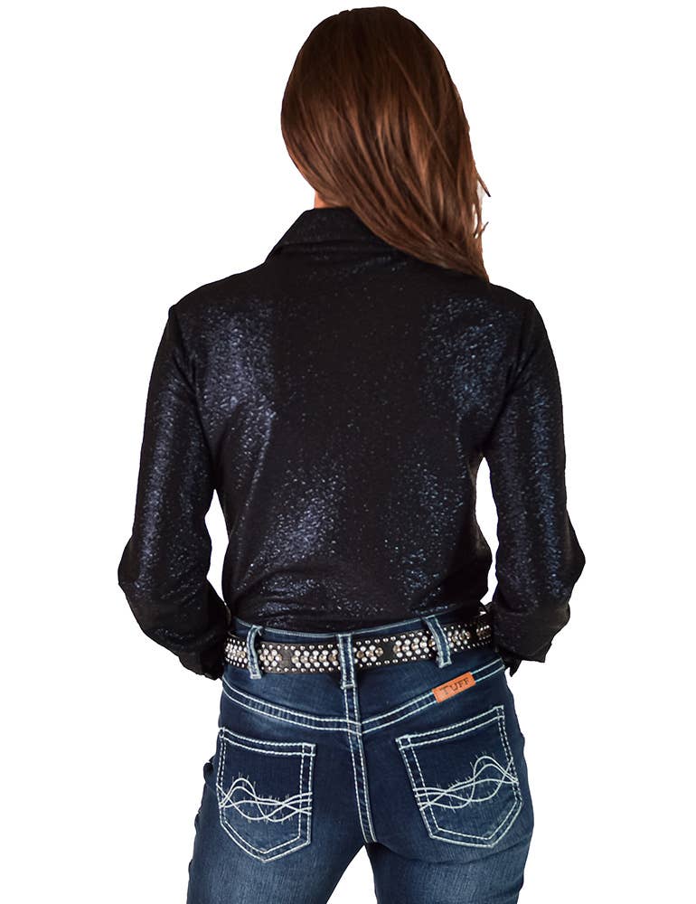 Black Shimmer over Black Jersey Pullover Button Up
