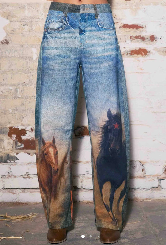 Printed Barrel Jeans