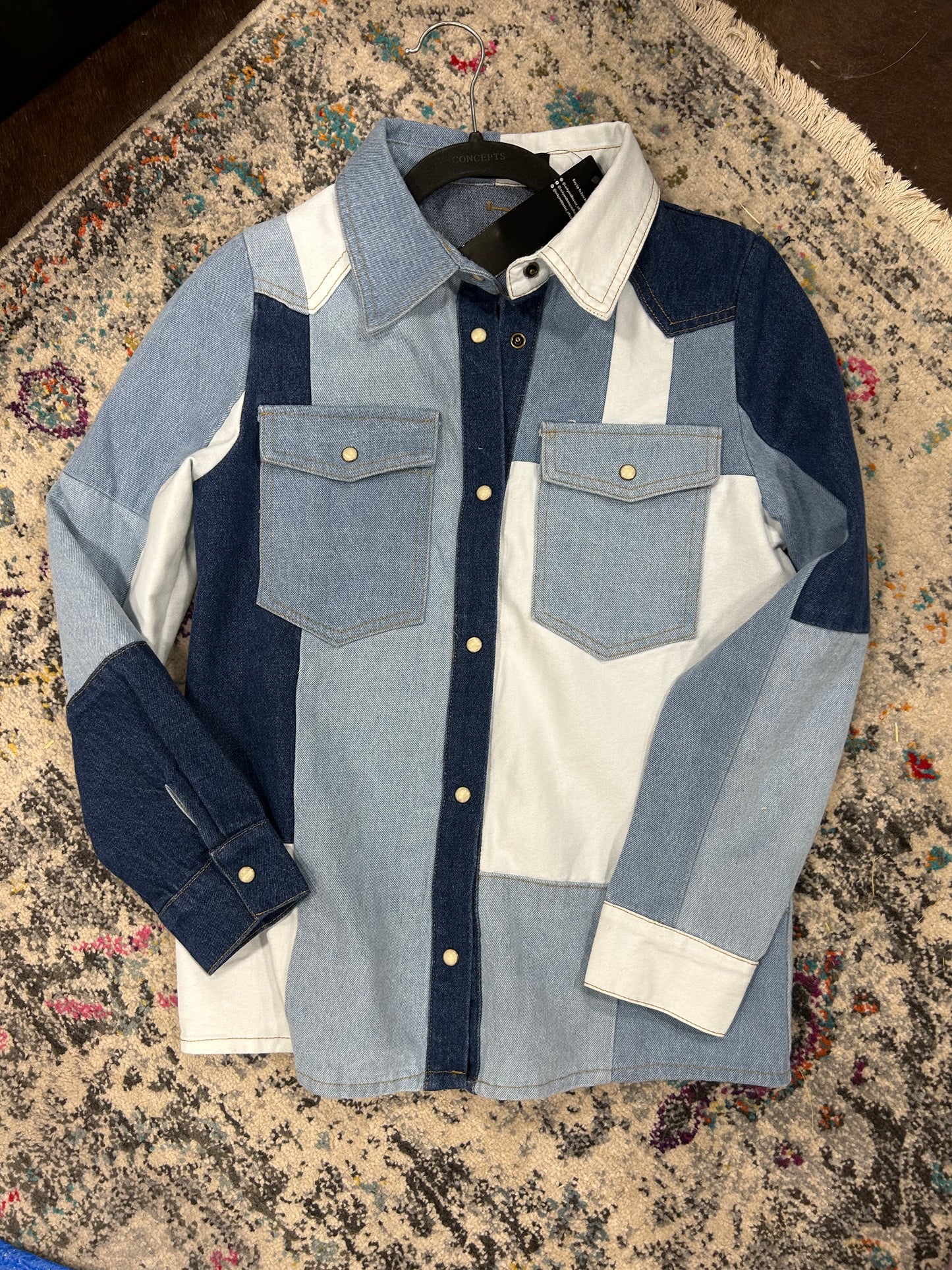 Patch Work Denim Pearl Snap