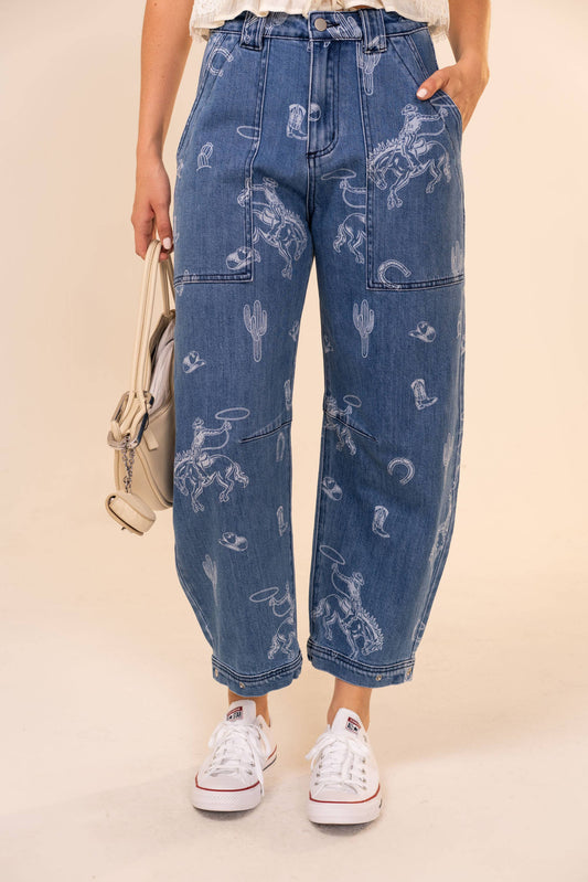 Printed Barrel Jeans
