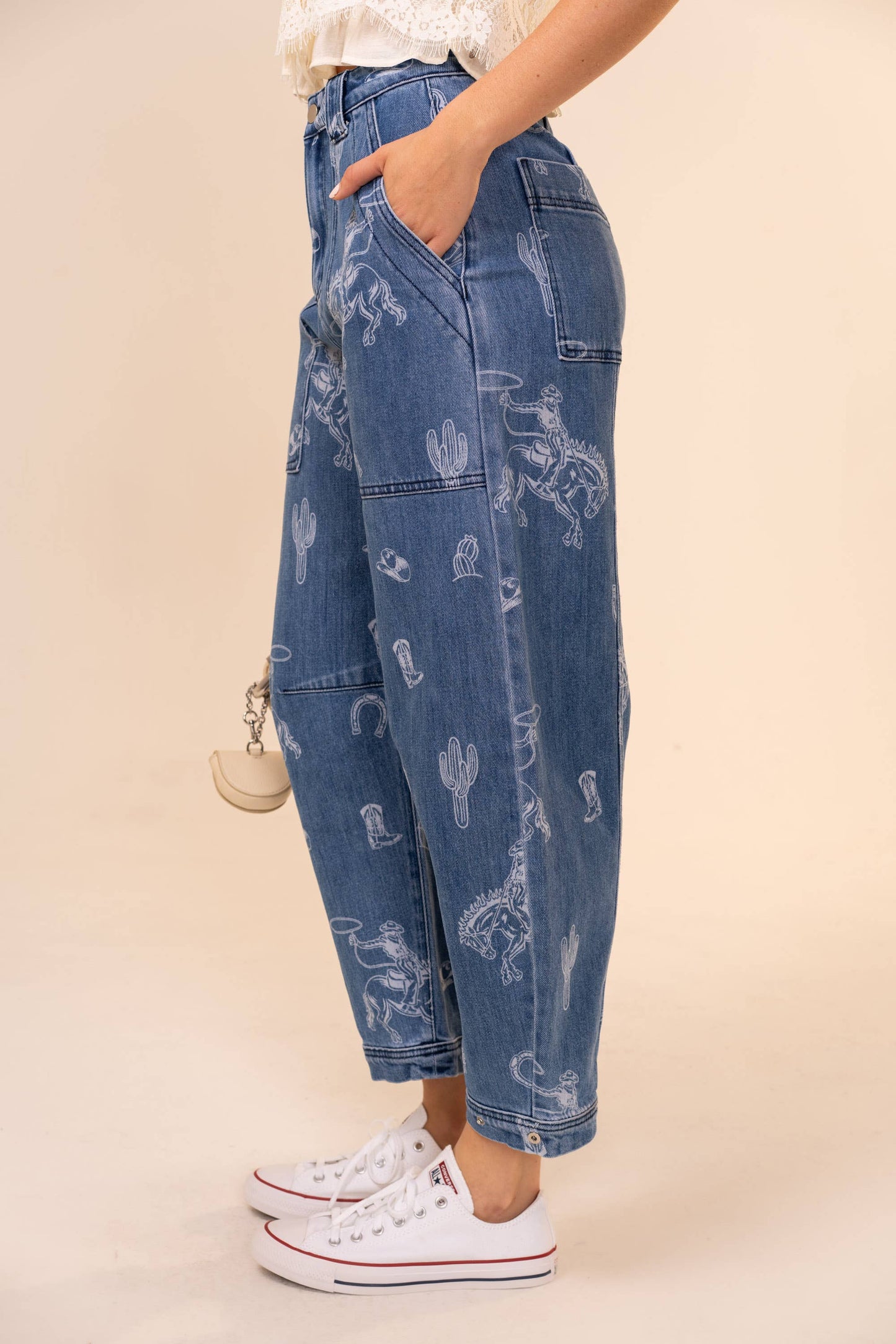 Printed Barrel Jeans